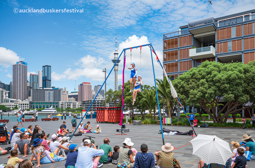 길거리 공연을 사람들이 보며 핸드폰으로 촬영을 하고 있다.