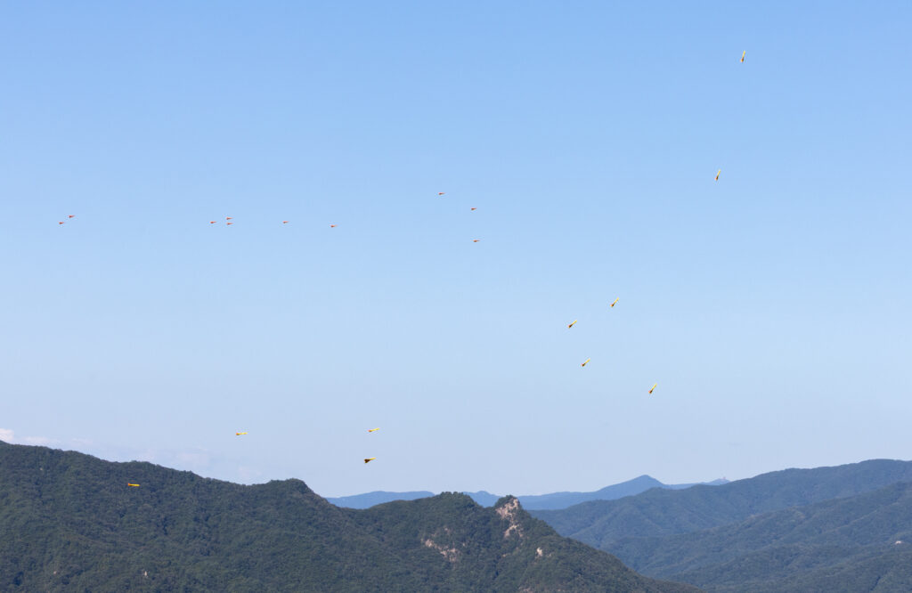 지난 16일 경기 포천 승진훈련장에서 열린 '2026 국방 드론 기술전'에서 대한항공이 AI 드론 군집비행·군집타격 기술을 시연하는 모습